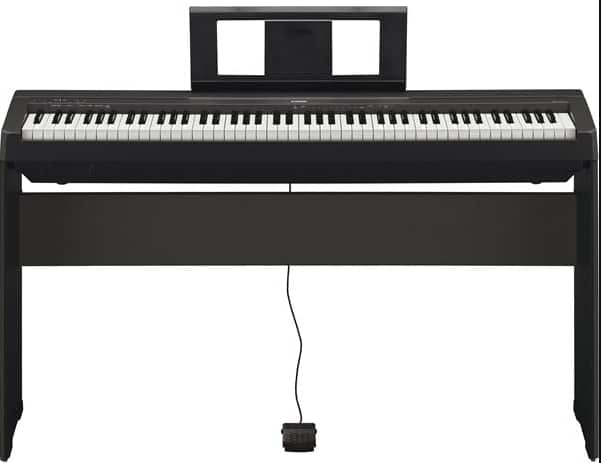 best affordable Yamaha p45, this piano is only available in black color  and presents a very simple keyboard interface