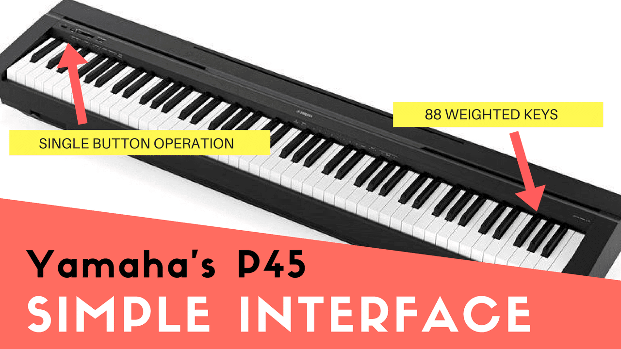 A clear view of the Yamaha digital piano, highlighted are its 88 weighted keys and single button operation